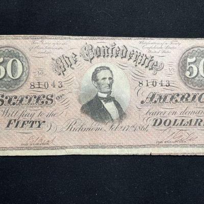 1864 $50 Confederate Bill - Civil War Money