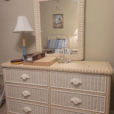 Wicker dresser and mirror that match the beds and night stand