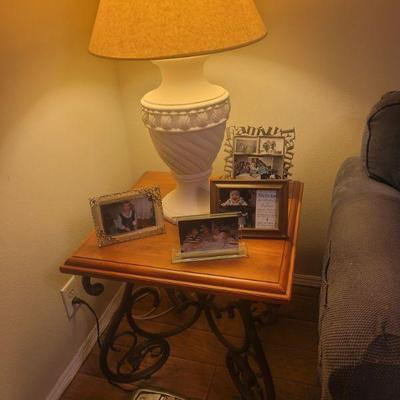 One of a pair of end tables that match the coffee table, lamp also for sale