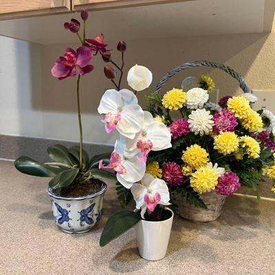 MLC059- Faux Orchids & Floral Basket