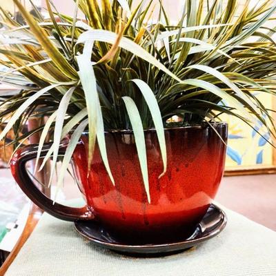 Pretty VIntage Red Glazed Tea Cup and Saucer Planter