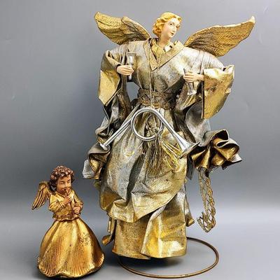 Beautiful Decorated Angel and Small Child Angel Music Box. Made in Germany. 