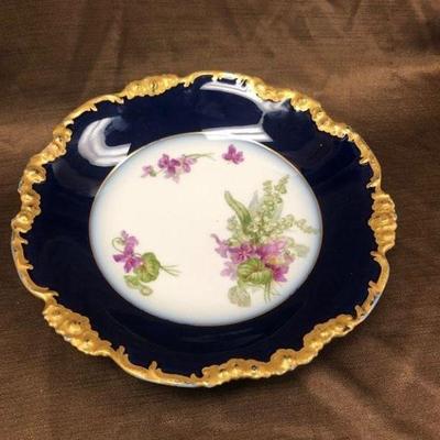 BEAUTIFUL ANTIQUE COBALT HANDPAINTED GILT BOWL
