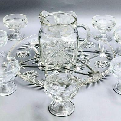 Pretty Antique Glass Punch Bowl Set