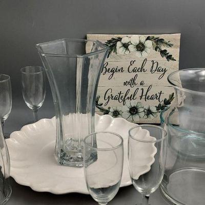 Glass Champagne Glasses, Marching Plate and Wall Hangin, Home Decor. 