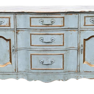 Distressed Shabby Chic Seafoam Wood French Buffet / Sideboard / Cabinet / Dresser
