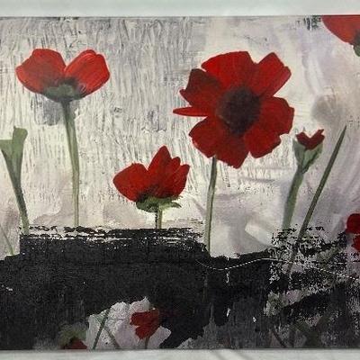 Unframed Picture Of Field of Red Poppies

