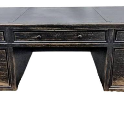 Pottery Barn DAWSON Wood Desk with Weathered Black Finish - Wood, File Drawers
