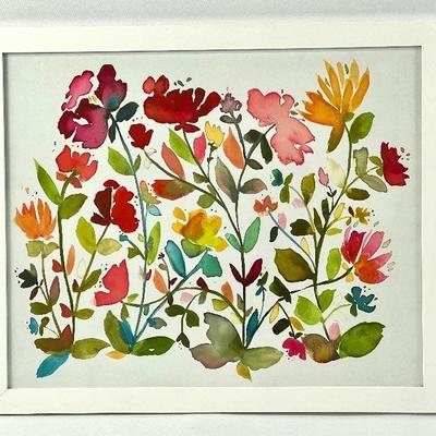 Framed Pottery Barn Bright Floral Watercolor Print
