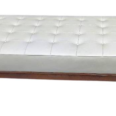 Extra Large Ecru Faux Leather Upholstered Bench / Platform Ottoman on Wood Base with Tapered Legs
