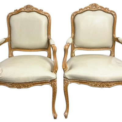 Pair of Italian Chateau d'Ax French Louis XV Style Armchairs
