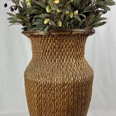Tall Woven Basket with Decorative Dried Olive Greens
