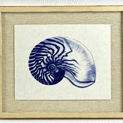 Pottery Barn Blue Nautilus 2 Print in Contemporary Cream Frame
