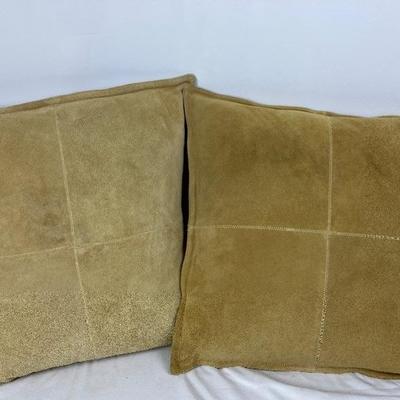 Two Pottery Barn Gold Suede Throw Pillows
