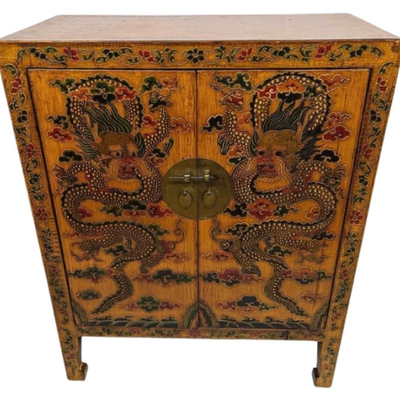 Gorgeous Antique Hand Painted Chinese Lacquered Qing Dynasty Cabinet
