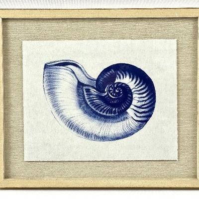 Pottery Barn Blue Nautilus 1 Print in Contemporary Cream Frame
