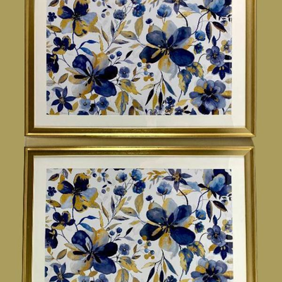 Two Matching Floral Prints in Gold Frames by Carol Robinson
