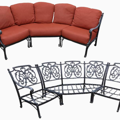 Three-Piece Curved Aluminum Sectional with Sunbrella Cushions - Linkable Combinations!
