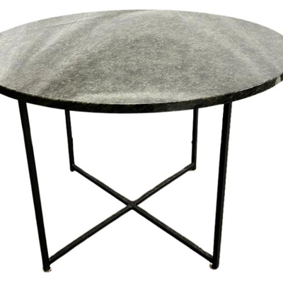 Restoration Hardware Round Granite Top Table with Black Iron Legs

