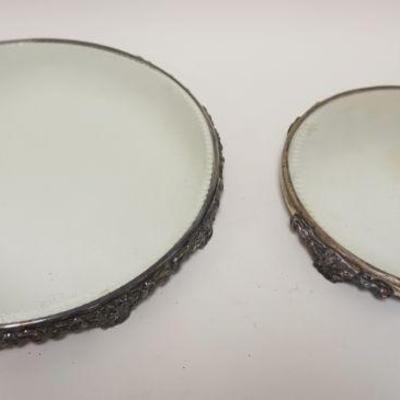 1266	2 MIRRORED DRESSER TRAYS WITH SILVER PLATE RIMS
