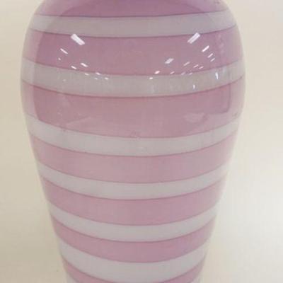 1161	ART GLASS VASE, PINK AND WHITE SWIRL, APPROXIMATELY 15 IN H
