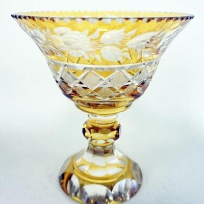 1286	AMBER CUT TO CLEAR VASE WITH GOUND AND POLISHED BASE, APPROXIMATELY 7 1/2 IN H

