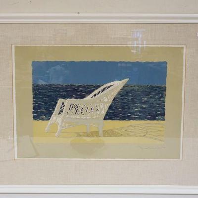 1083	LARGE FRAMED, SIGNED & NUMBERED PRINT 90/300, BEACH SCENE, APPROXIMATELY 34 IN X 39 IN
