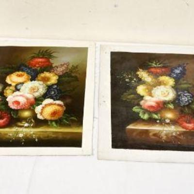 1105	OIL PAINTINGS ON CANVAS LOT OF 4 STILL LIFES, APPROXIMATELY 15 IN X 19 IN OVERALL
