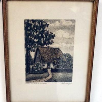 1139	PRINT OF COTTAGE, SIGNED LOWER RIGHT, APPROXIMATELY 10 3/4 IN X 14 IN OVERALL
