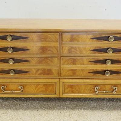 1218	GROSFIELD HOUSE 10 DRAWER CHEST WITH DIAMOND INSET DESIGNS ON DRAWERS AND BRASS GALLERY ON TOP, CAST BRASS KNOBS PULLS ON DRAWERS,...