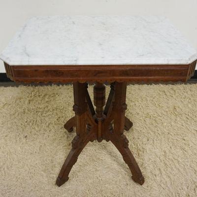1198	ANTIQUE WALNUT VICTORIAN MARBLE TOP PARLOR TABLE, APPROXIMATELY 28 IN X 20 IN X 30 IN H
