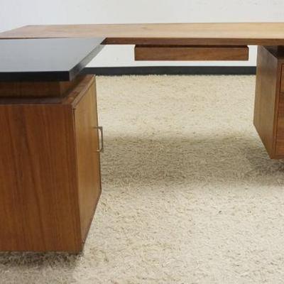 1206	MID CENTURY MODERN 3 DRAWER, 1 DOOR, L SHAPED DESK. SIDE L CAN BE REMOVED FOR STRAIGHT DESK, APPROXIMATELY 72 IN X 58 IN X 29 IN H...