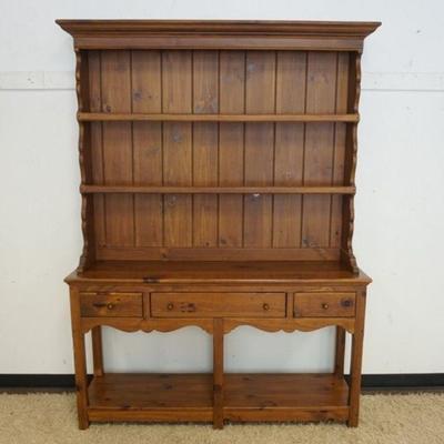 1235	ETHAN ALLEN HUTCH COLONIAL PINE STYLE W/3 DRAWERS & SCALLOPED EDGE SIDES, APPROXIMATELY 60 IN X 16 IN X 82 IN HIGH
