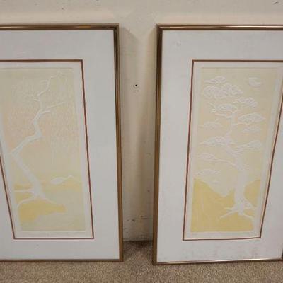 1241	2 RELIEF ARTWORK OF TREES, EASTERN PINE AND WEEPING WILLOWS, SIGNED AND NUMBERED, APROXIMATELY 17 1/4 IN X 32 IN OVERALL
