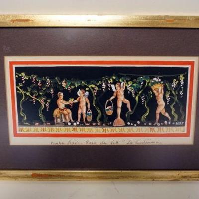 1289	SMALL FRAMED PAINTING OF NUDE CHERUBS, SIGNED, APPROXIMATELY 9 IN X 13 1/2 IN OVERALL

