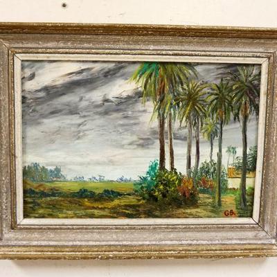 1254	OIL PAINTING ON CANVAS OF PALM TREES, APPROXIMATELY 23 IN X 18 IN SIGNED G.B.
