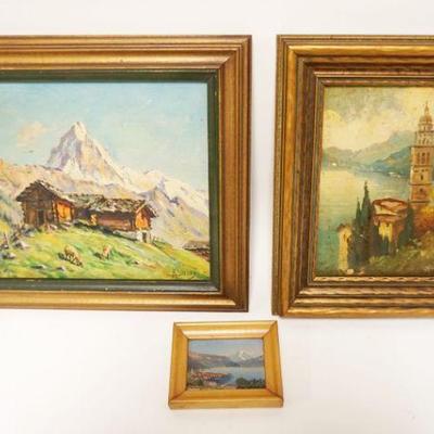 1240	OIL PAINTING ON BOARD, LOT OF 3, LARGEST APPROXIMATELY 10 IN X 11 IN

