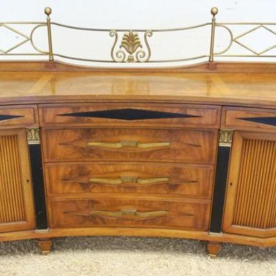 1215	GROSFIELD HOUSE SIDEBOARD WITH INSET EBONIZED DIAMOND DRAWERS, 2 REEDED GEOMETRIC PANELED DOORS AND ORNATE BRASS GALLERY AT TOP,...