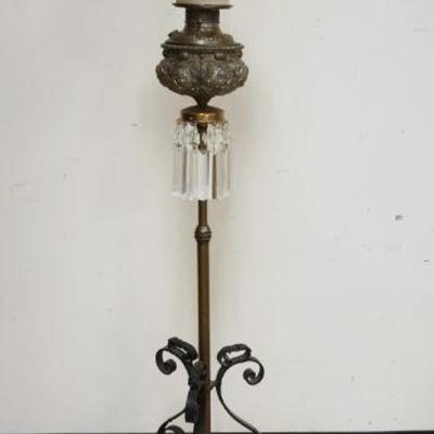 1094	ANTIQUE VICTORIAN PIANO LAMP, ELECTRIFIED, SOME DAMAGE TO BASE OF GLOBE, APPROXIMATELY 70 IN
