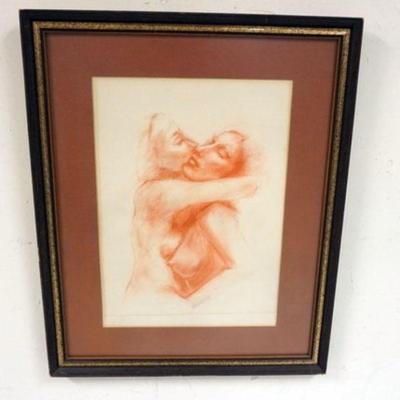 1133	NUDE PRINT OF 2 WOMEN EMBRACING, APPROXIMATELY 17 1/2 IN X 21 1/2 IN OVERALL, SIGNED AT BOTTOM

