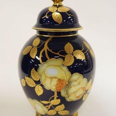 1007	LARGE ROSENTHAL COBALT COVERED URN, FLORAL DECORATED, APPROXIMATELY 16 1/2 IN HIGH
