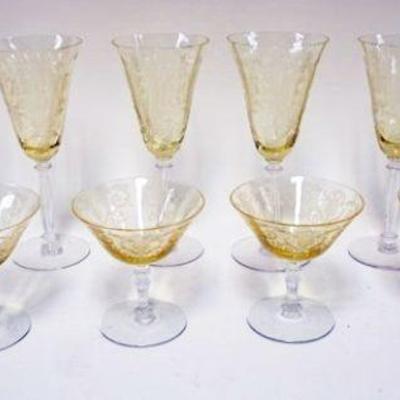 1150	LOT OF AMBER CUT TO CLEAR ELEGANT STEMWARE. 12 PIECES, TALLEST APPROXIMATELY 8 1/4 IN H
