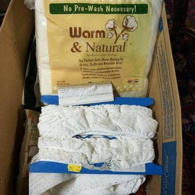 1302	LARGE LOT OF LACE AND BATTING FOR QUILTS
