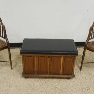 1204	PAIR OF BENTWOOD CANE SEAT CHAIRS AND LIFT TOP BENCH, WEAR TO CANE ON 1 CHAIR
