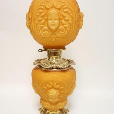 1092	VICTORIAN STYLE GONE WITH THE WIND PARLOR LAMP W/BROWN MOLD CHERUBS, APPROXIMATELY 24 IN HIGH
