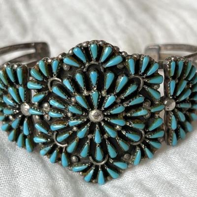 Sterling Silver & Inlaid Turquoise Southwest Cuff