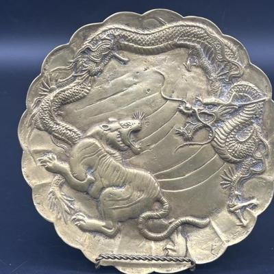 Heavy Brass Dragon v Lion Platter is 9in Diameter