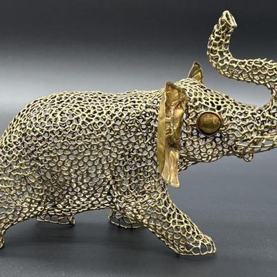 Pierced Metal Elephant Figurine w/ Gold Ears