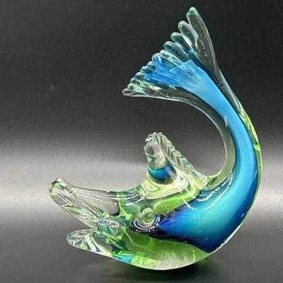 Murano-Style Art Glass Blue & Green Fish