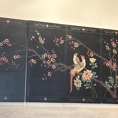 (4) Asian Black Lacquered Panels
